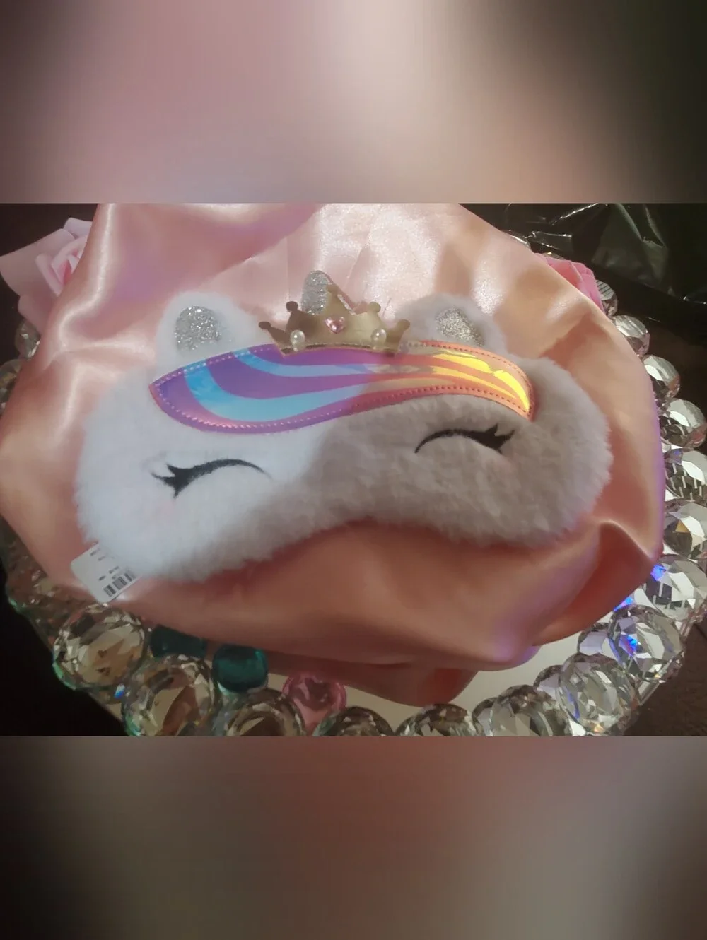 Claire's White Unicorn Eye Mask with Rainbow Holographic Mane and Gold Crown